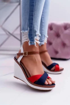 Sandały Damskie Na Koturnie Granatowe Kaisha