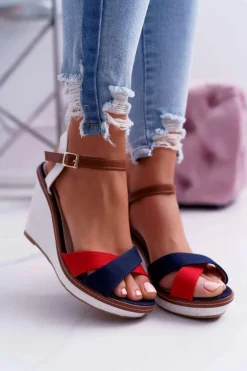 Sandały Damskie Na Koturnie Granatowe Kaisha