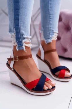 Sandały Damskie Na Koturnie Granatowe Kaisha