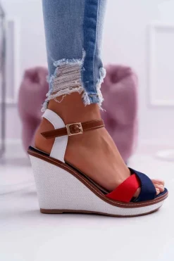 Sandały Damskie Na Koturnie Granatowe Kaisha