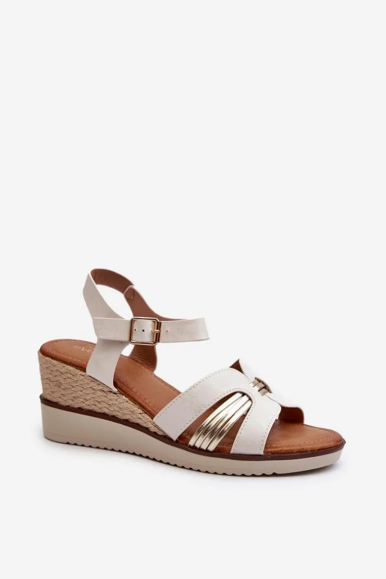 Sandały Damskie Na Koturnie Z Plecionką Złote Starlenna