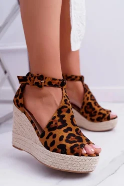 Sandały Damskie Na Koturnie Platforma Leopard Begest