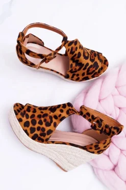 Sandały Damskie Na Koturnie Platforma Leopard Begest