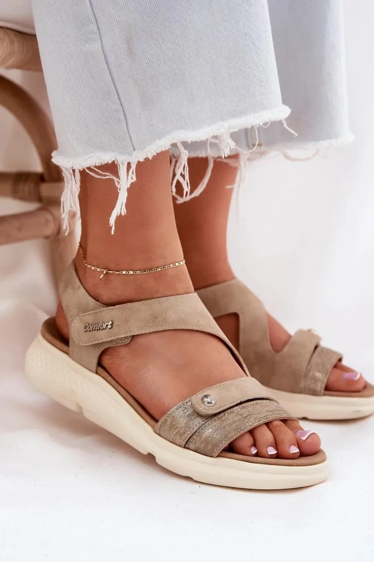 Sandały Damskie Na Koturnie Beżowe Maroriella