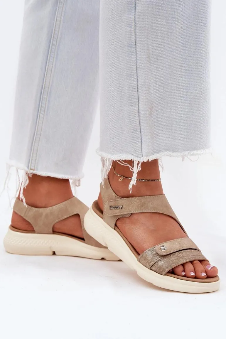 Sandały Damskie Na Koturnie Beżowe Maroriella