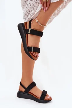 Sandały Damskie Na Koturnie Czarne Monera