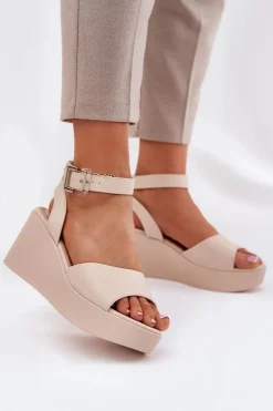 Sandały Damskie Na Koturnie Beżowe Efrina