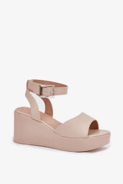 Sandały Damskie Na Koturnie Beżowe Efrina