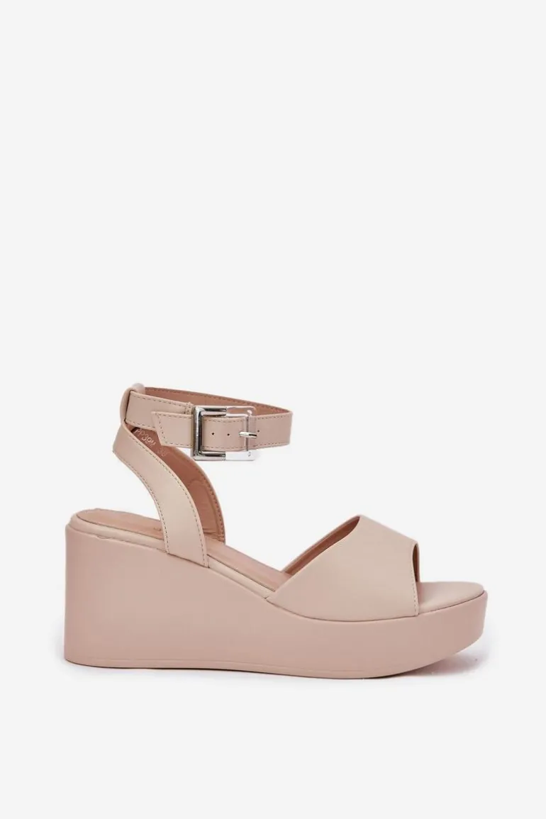 Sandały Damskie Na Koturnie Beżowe Efrina