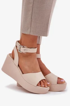 Sandały Damskie Na Koturnie Beżowe Efrina