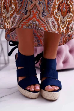 Sandały Damskie Na Koturnie Granatowe Yenga