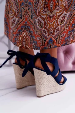 Sandały Damskie Na Koturnie Granatowe Yenga