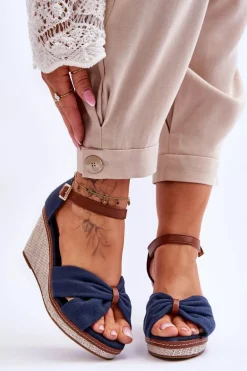 Sandały Damskie Na Koturnie Granatowe Daphne