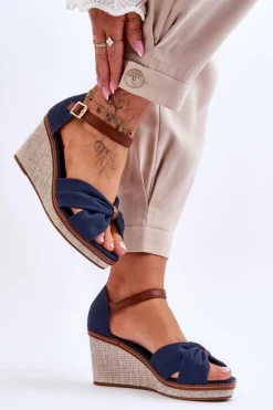 Sandały Damskie Na Koturnie Granatowe Daphne