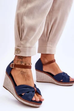 Sandały Damskie Na Koturnie Granatowe Daphne