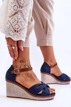 Sandały Damskie Na Koturnie Granatowe Daphne