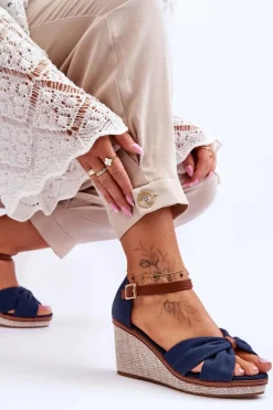 Sandały Damskie Na Koturnie Granatowe Daphne