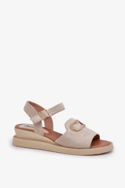 Sandały Damskie Na Koturnie Z Ozdobą Beżowe Salianes