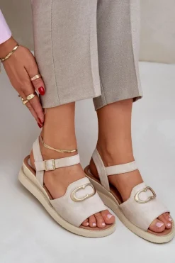 Sandały Damskie Na Koturnie Z Ozdobą Beżowe Salianes