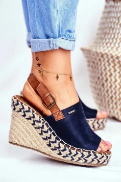 Sandały Damskie Na Koturnie Big Star Granatowe FF274980