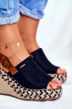 Sandały Damskie Na Koturnie Big Star Granatowe FF274980