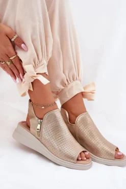 Sandały Damskie Na Koturnie Złote Mevinette
