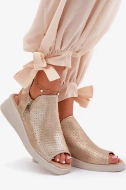 Sandały Damskie Na Koturnie Złote Mevinette
