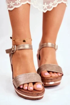 Sandały Damskie Na Koturnie Beżowe Monroe