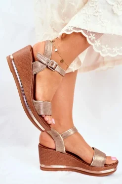 Sandały Damskie Na Koturnie Beżowe Monroe