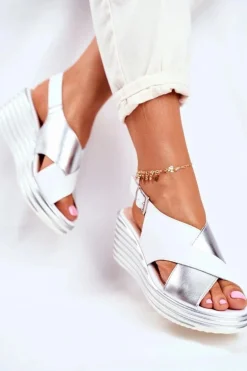 Sandały Damskie Na Koturnie Sergio Leone Białe SK328