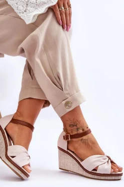 Sandały Damskie Na Koturnie Jasnobeżowe Daphne