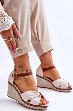 Sandały Damskie Na Koturnie Jasnobeżowe Daphne