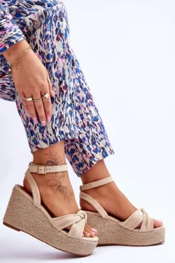 Sandały Damskie Na Koturnie Beżowe Kendall