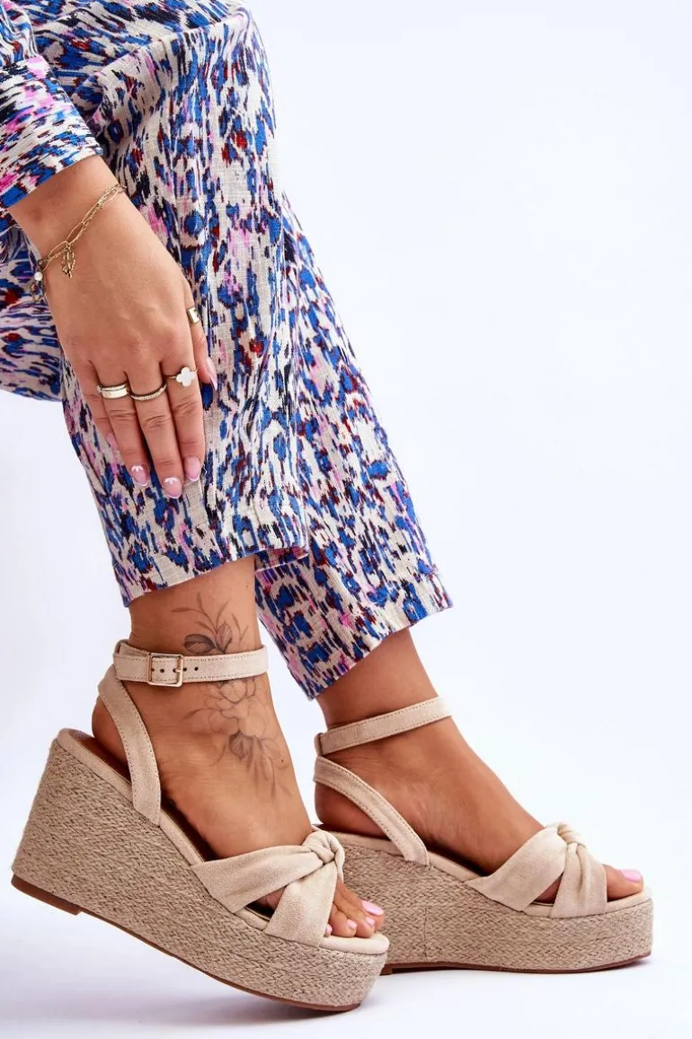 Sandały Damskie Na Koturnie Beżowe Kendall