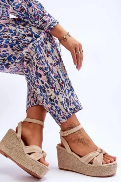 Sandały Damskie Na Koturnie Beżowe Kendall