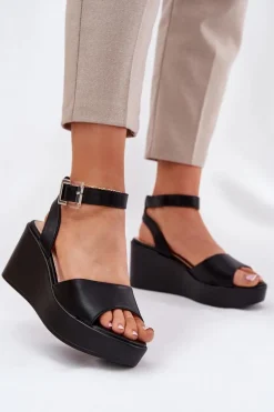 Sandały Damskie Na Koturnie Czarne Efrina