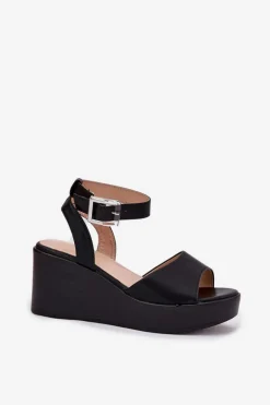 Sandały Damskie Na Koturnie Czarne Efrina