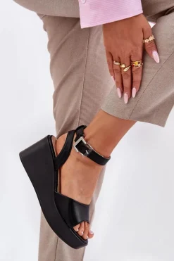 Sandały Damskie Na Koturnie Czarne Efrina