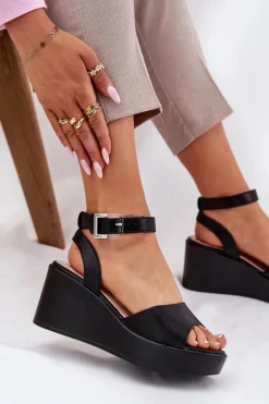 Sandały Damskie Na Koturnie Czarne Efrina