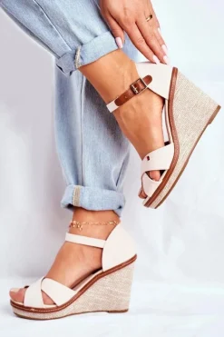 Sandały Damskie Na Koturnie Beżowe LaMane