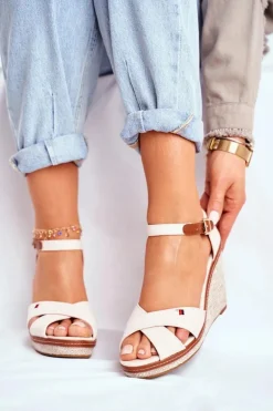 Sandały Damskie Na Koturnie Beżowe LaMane