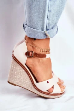 Sandały Damskie Na Koturnie Beżowe LaMane