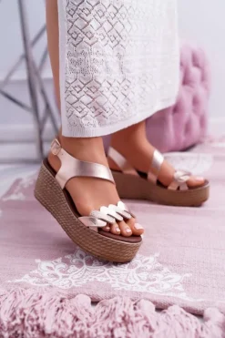 Sandały Damskie Na Koturnie Platformie Champagne Aranda