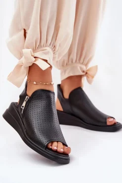 Sandały Damskie Na Koturnie Czarne Mevinette