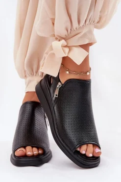 Sandały Damskie Na Koturnie Czarne Mevinette