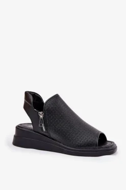 Sandały Damskie Na Koturnie Czarne Mevinette