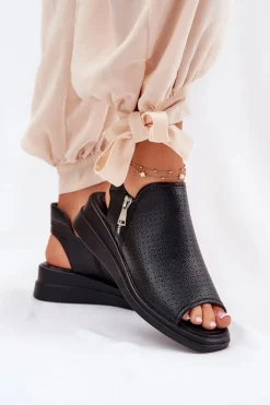 Sandały Damskie Na Koturnie Czarne Mevinette