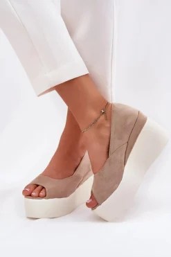 Sandały Damskie Na Koturnie I Platformie Beżowe Felyra