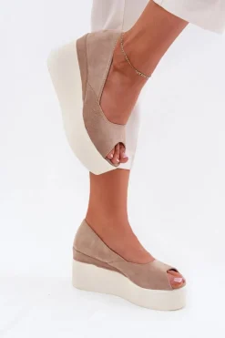 Sandały Damskie Na Koturnie I Platformie Beżowe Felyra