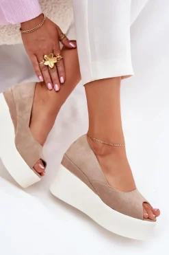 Sandały Damskie Na Koturnie I Platformie Beżowe Felyra